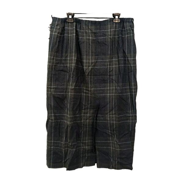 Talbots Wool Skirt Green Blue Plaid Size 18w Midi Length Faux Wrap. - Picture 2 of 6